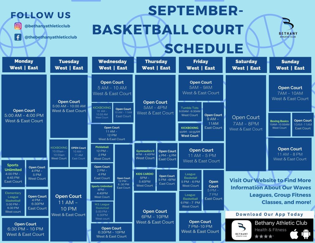 Basketball Court Schedule at Bethany Athletic Club