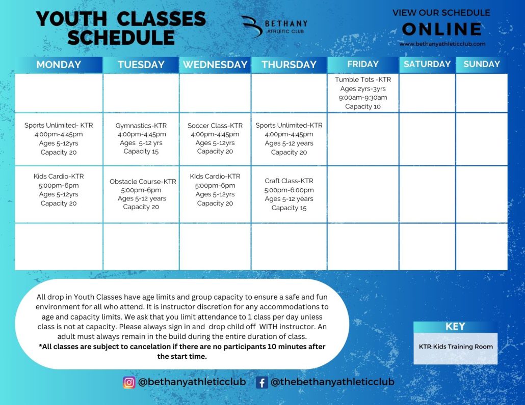 Youth Schedule at Bethany Athletic Club in Portland Oregon